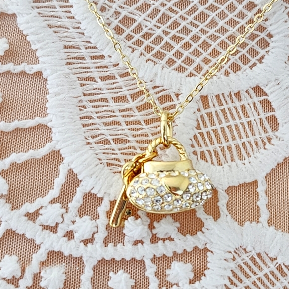 Borun America Jewelry Women's Gold-Plated Necklace Crystal Pendant Purse & key - Picture 3 of 9